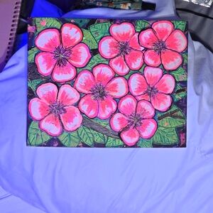 Original Handpainted Small acrylic painting of  Hibiscus flowers